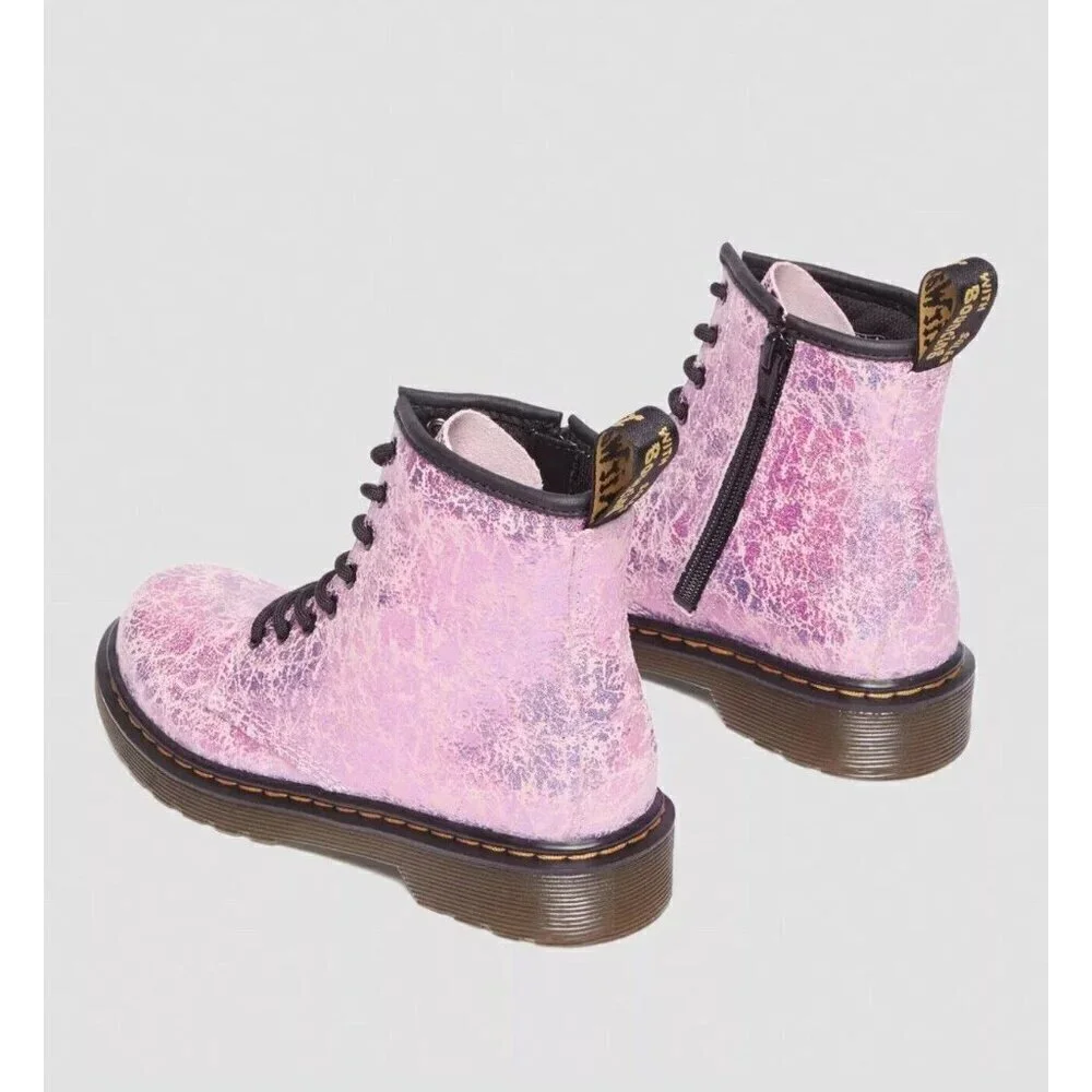 NEW! Dr. Martens Junior 1460 Crinkle Metallic Lace Up Boots Pink SZ 3